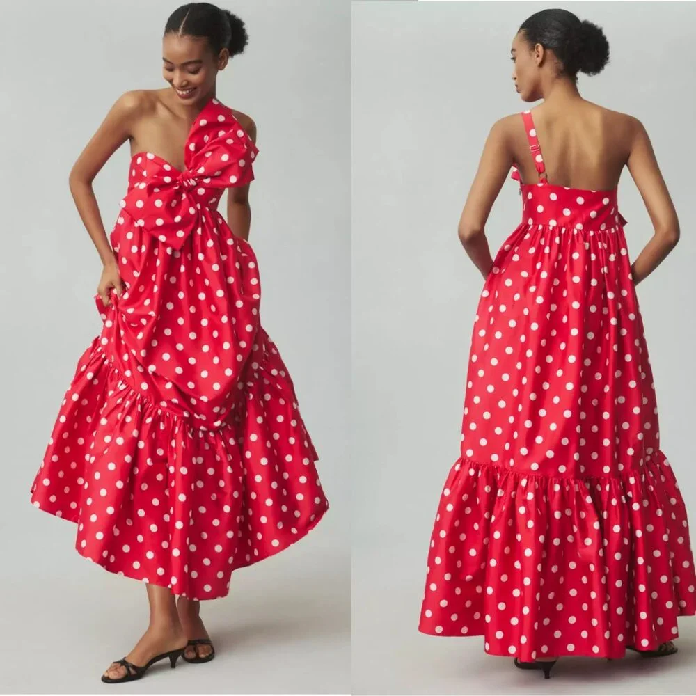 ANTHROPOLOGIE Atsu Sally Bow Midi Dress size XS new with tag red polka dot